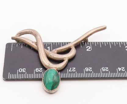 MEXICO 925 Sterling Silver  Vintage Cabochon Cut Malachite Brooch Pin  BP8836