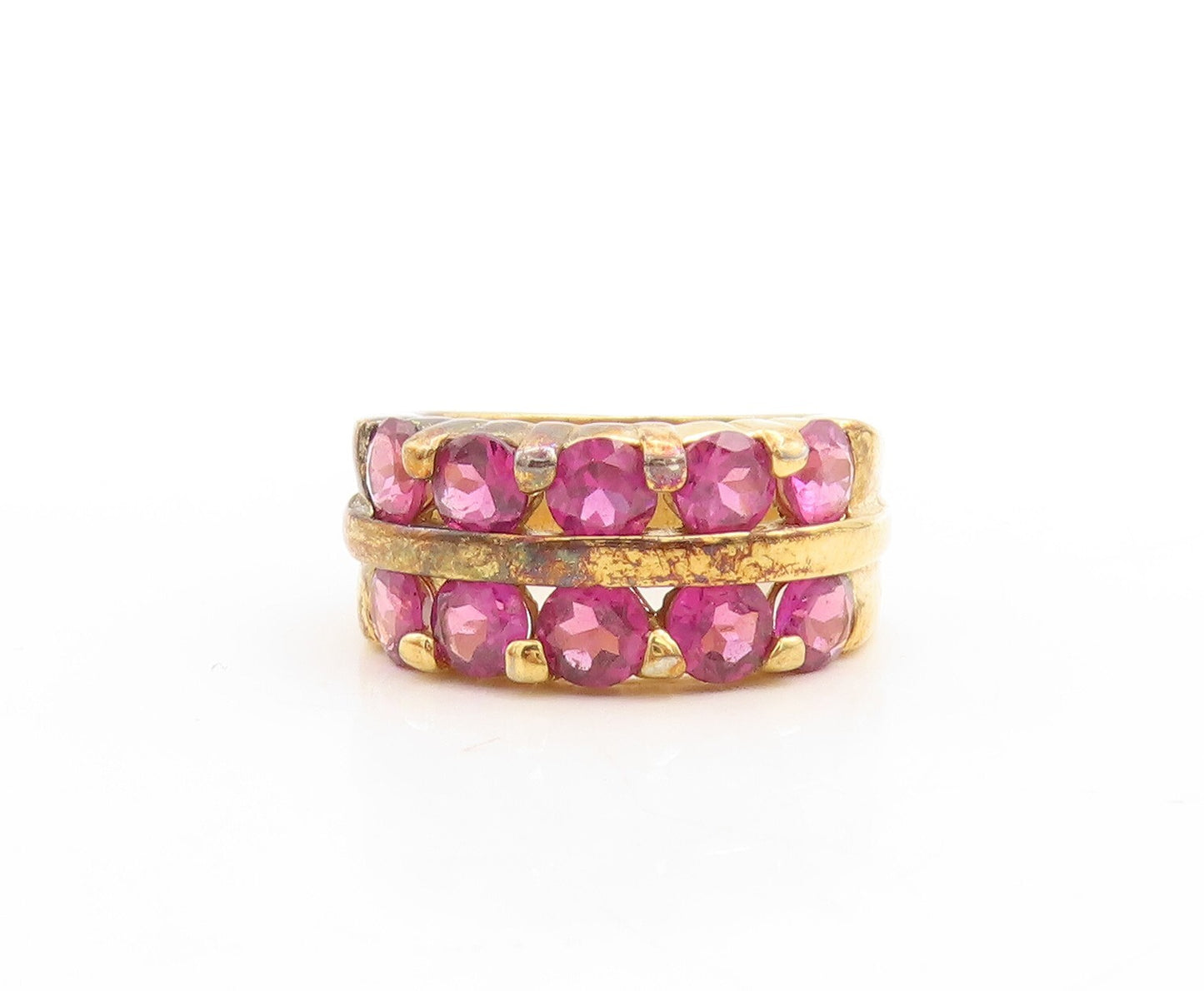 925 Sterling Silver Vintage Ring Gold Plated Pink CZ Inlay  Sz 5.5  RG31212