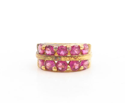 925 Sterling Silver Vintage Ring Gold Plated Pink CZ Inlay  Sz 5.5  RG31212