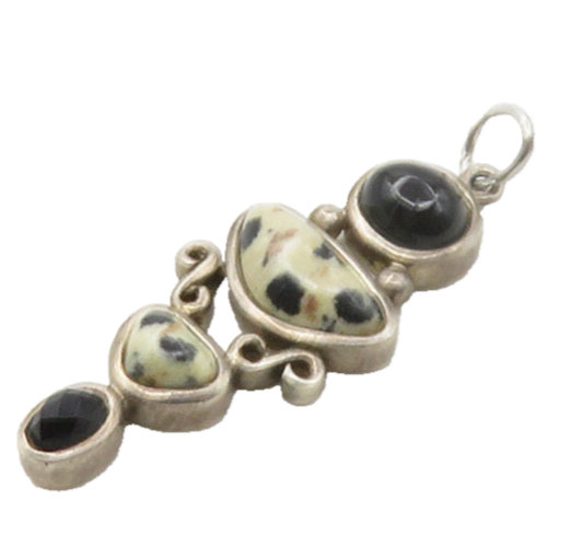 WHITNEY KELLY 925 Sterling Silver Vintage Dalmatian Jasper Onyx Pendant  PT13682