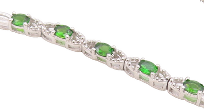 925 Sterling Silver  Vintage Prong Set Peridot Shiny Chain Bracelet  BT8049