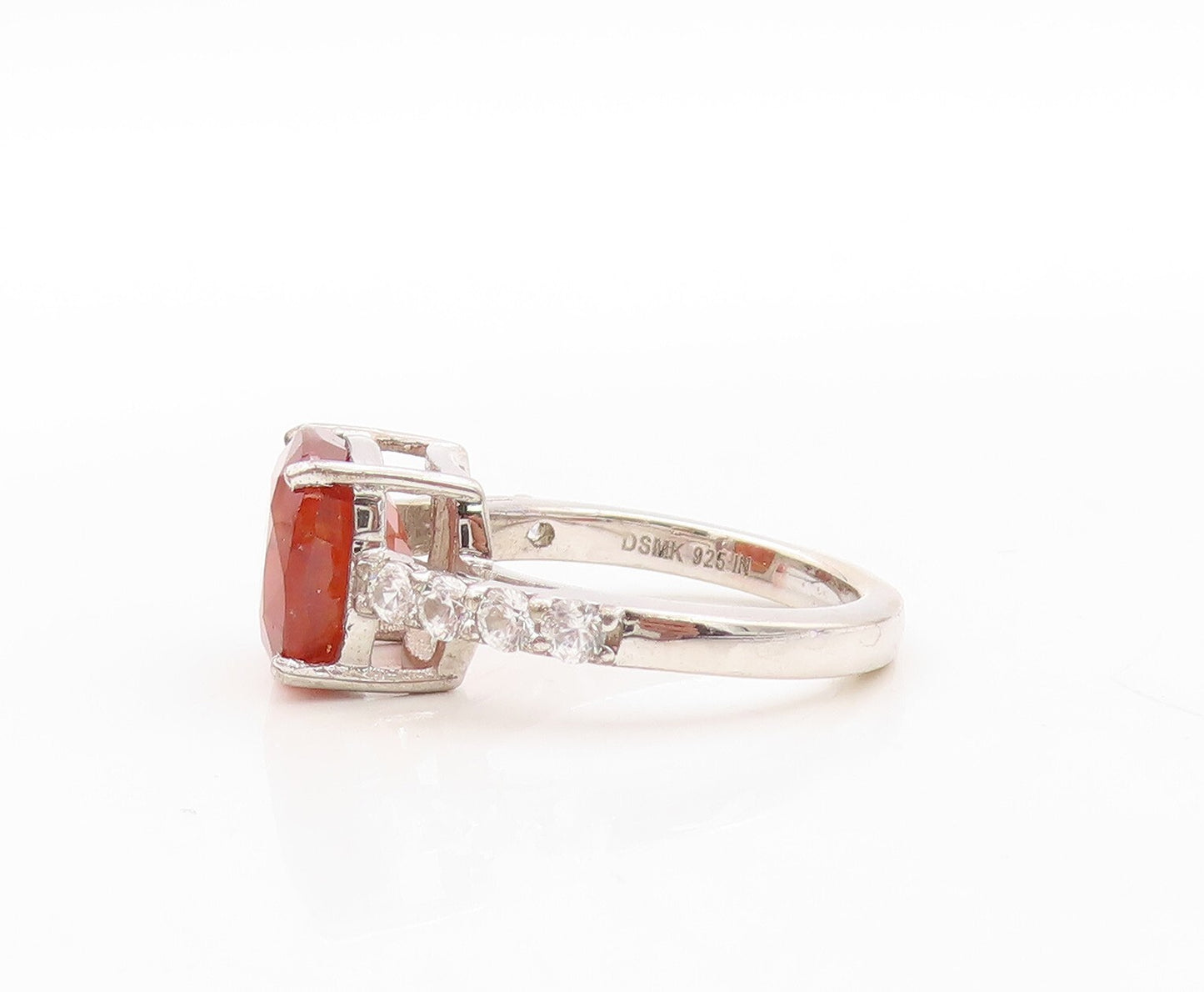 925 Sterling Silver Vintage Ring Square Cut Brown Gemstone & CZ  Sz 7  RG30898