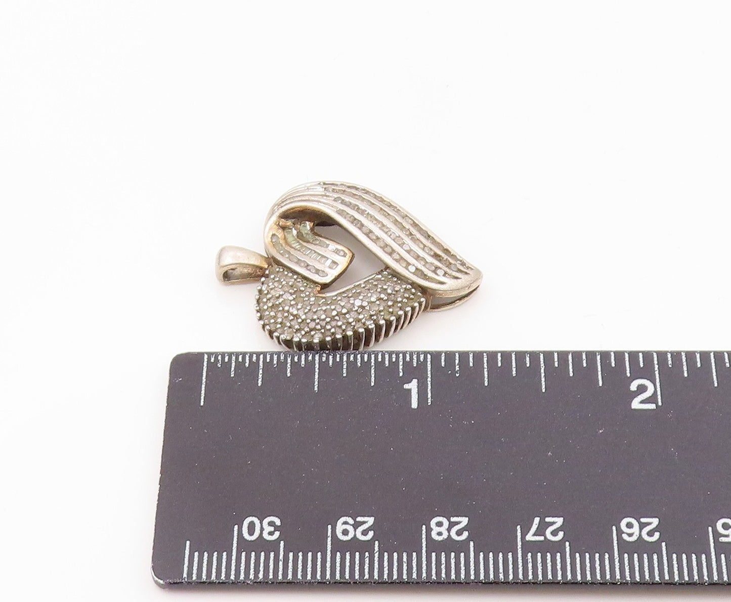 925 Sterling Silver  Vintage Genuine Diamonds Love Heart Pendant  PT17619