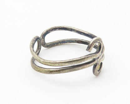 925 Sterling Silver  Vintage Dark Tone Wire Swirl Bypass Ring Sz 7  RG10210
