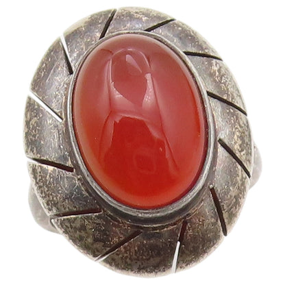 925 Sterling Silver Vintage Ring CII Mexico Cabochon Carnelian Band Sz 7 RG36511
