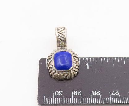 925 Sterling Silver  Vintage Lapis Lazuli Border Pattern Pendant  PT15830