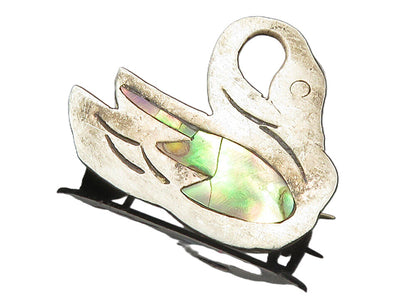MEXICO 925 Sterling Silver  Vintage Abalone Shell Swan Brooch Pin  BP3551