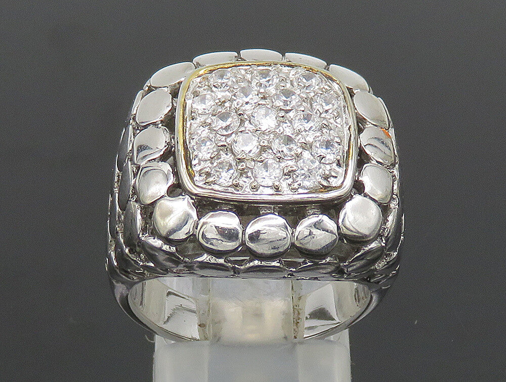 925 Sterling Silver  Vintage Cubic Zirconia Dotted Square Ring Sz 8  RG24344