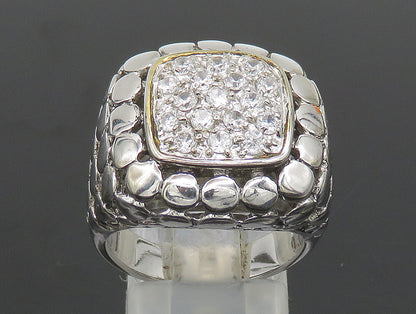 925 Sterling Silver  Vintage Cubic Zirconia Dotted Square Ring Sz 8  RG24344