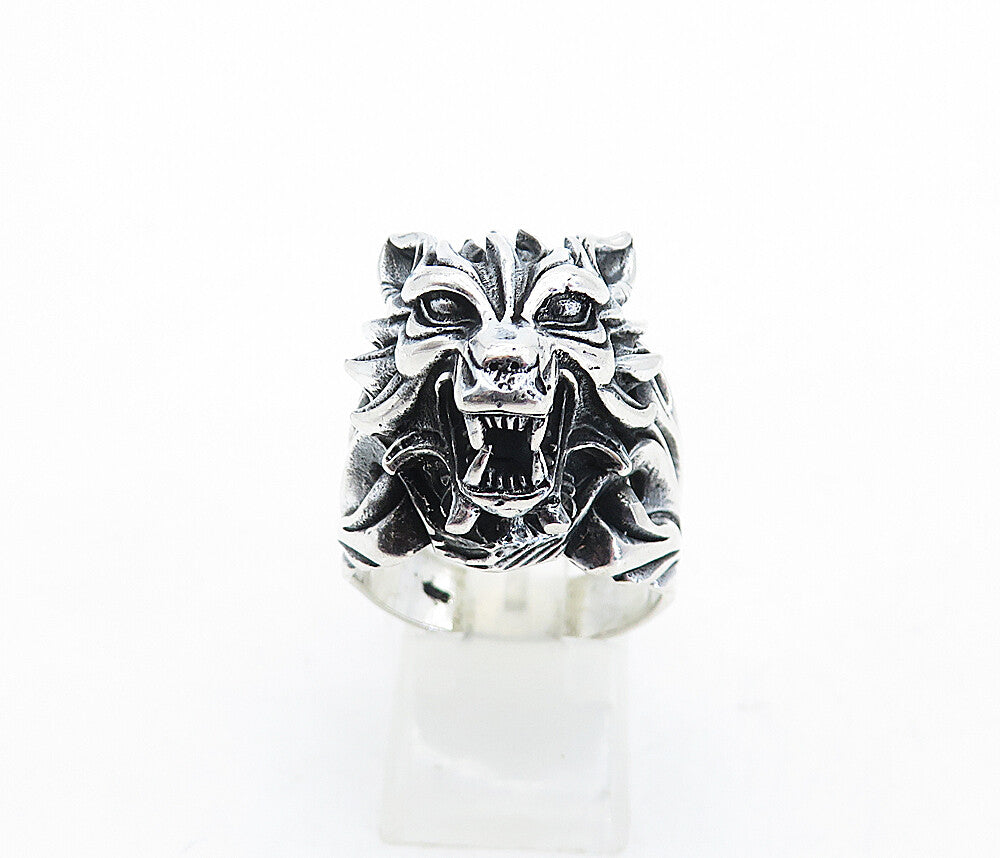 925 Sterling Silver  Vintage Sculpted Wolf's Head Cocktail Ring Sz 11  RG7004