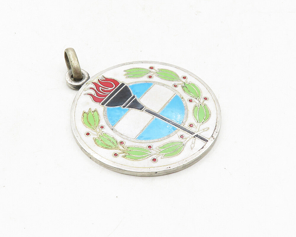 925 Sterling Silver  Vintage Enamel Coated Buenos Aires Drop Pendant  PT7677