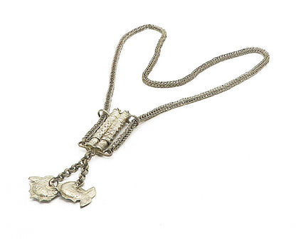 925 Sterling Silver  Vintage Antique Oxidized Fish Wheat Chain Necklace NE1761