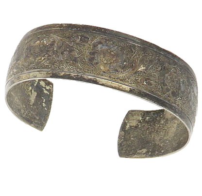 DANECRAFT 925 Silver  Vintage Dark Tone Floral Pattern Cuff Bracelet  BT6988