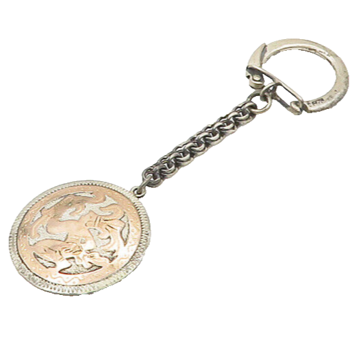 925 Sterling Silver & 18K GOLD  Vintage 2 Tone Warrior Key Chain  TR2631
