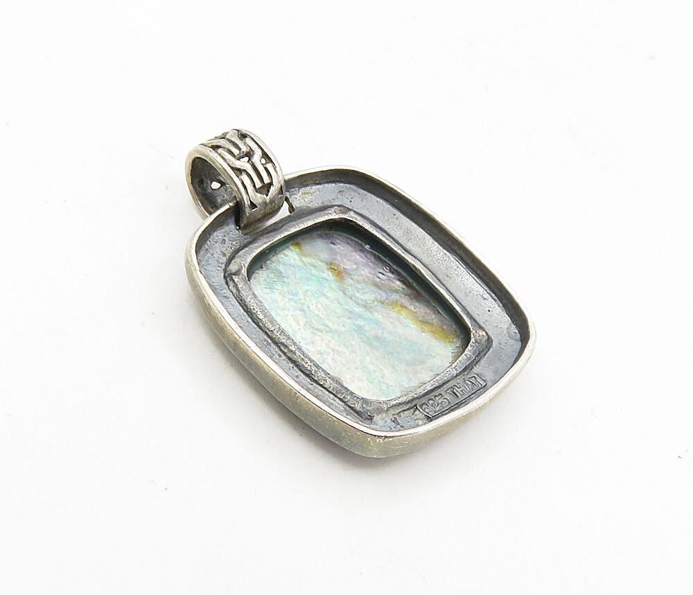 925 Sterling Silver  Vintage Abalone Shell Circle Pattern Trim Pendant  PT6432