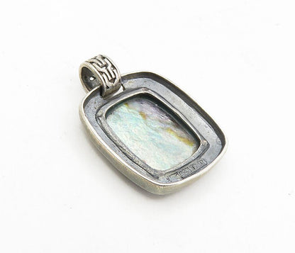 925 Sterling Silver  Vintage Abalone Shell Circle Pattern Trim Pendant  PT6432