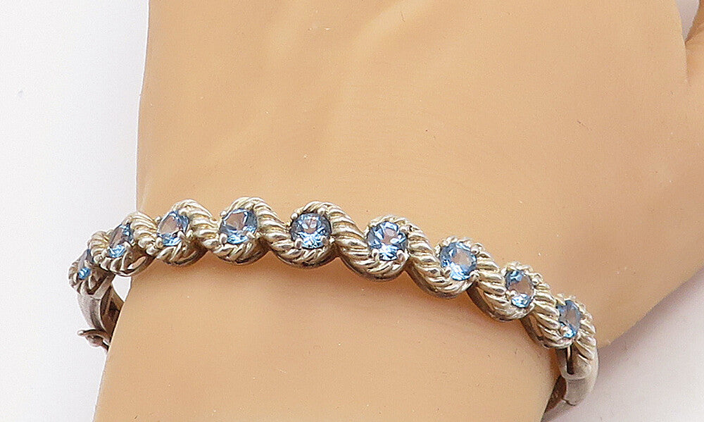 925 Sterling Silver  Vintage Blue Topaz Swirl Twist Bangle Bracelet  BT2881