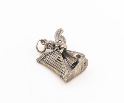 925 Sterling Silver Vintage Pendant CREED 3D Angel Playing Harp Charm  PT25353
