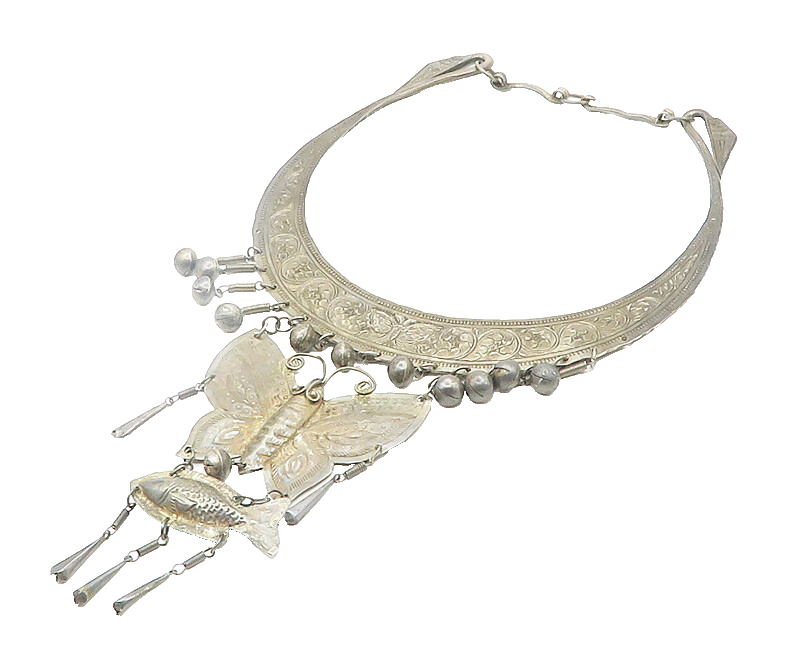 Solid Silver Vintage Antique Large Butterfly Swirl Collar Necklace  NE3082