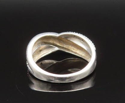 925 Sterling Silver  Vintage Genuine Diamonds Crisscross Ring Sz 7.5  RG25644