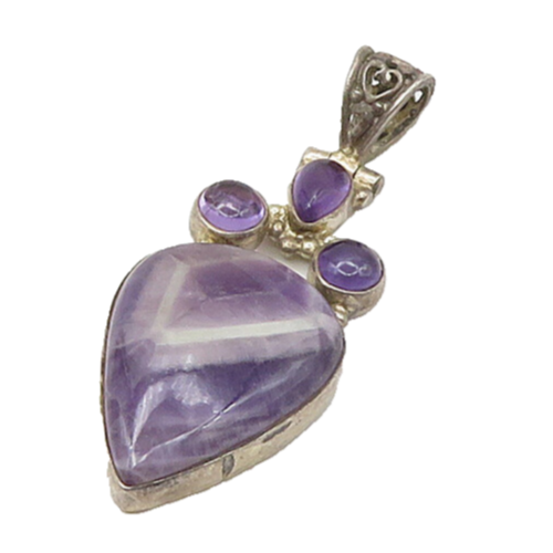 925 Sterling Silver Vintage Multi Shape Amethyst Hinge Drop Pendant PT17266