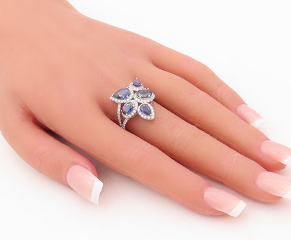 925 Sterling Silver Vintage Ring Designer Cutout Sapphire Halo CZ  Sz 7  RG30411