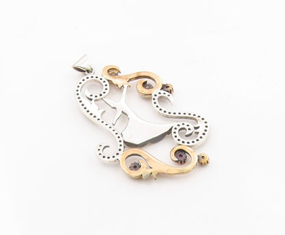 925 Sterling Silver  Pink Green & White Topaz Two Tone Swirl Pendant  PT10622