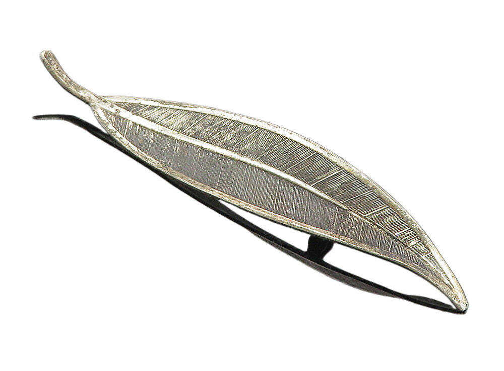 BEAU 925 Sterling Silver Vintage Oxidized Single Feather Brooch Pin BP3124