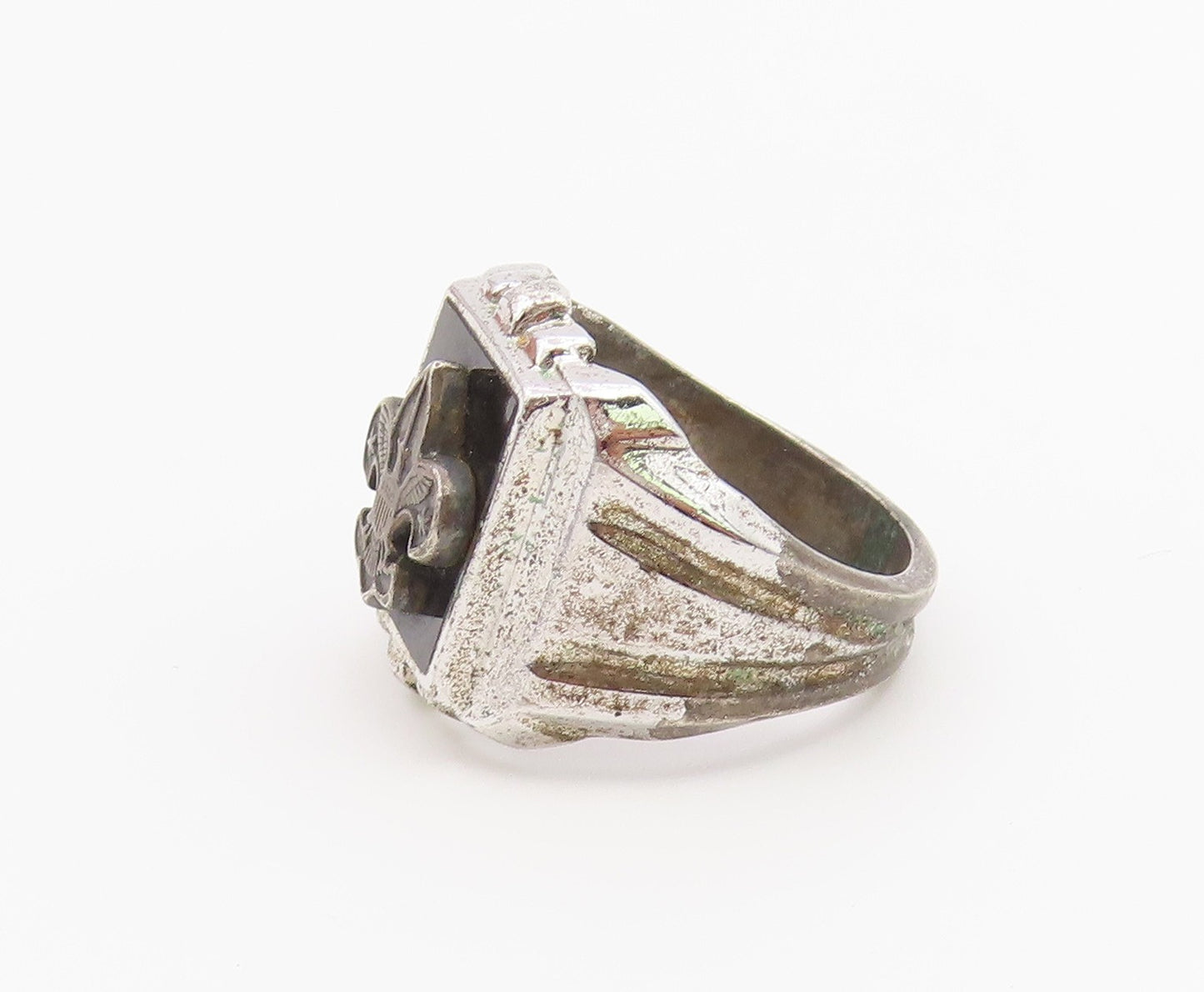 925 Sterling Silver Vintage Ring Onyx Boy Scouts of America Shield Sz 6 RG36807