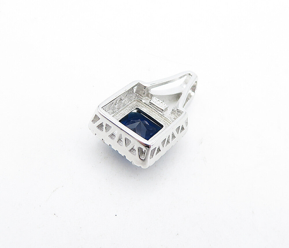 925 Sterling Silver  Blue Topaz & Sparkling Cubic Zirconia Pendant  PT3578