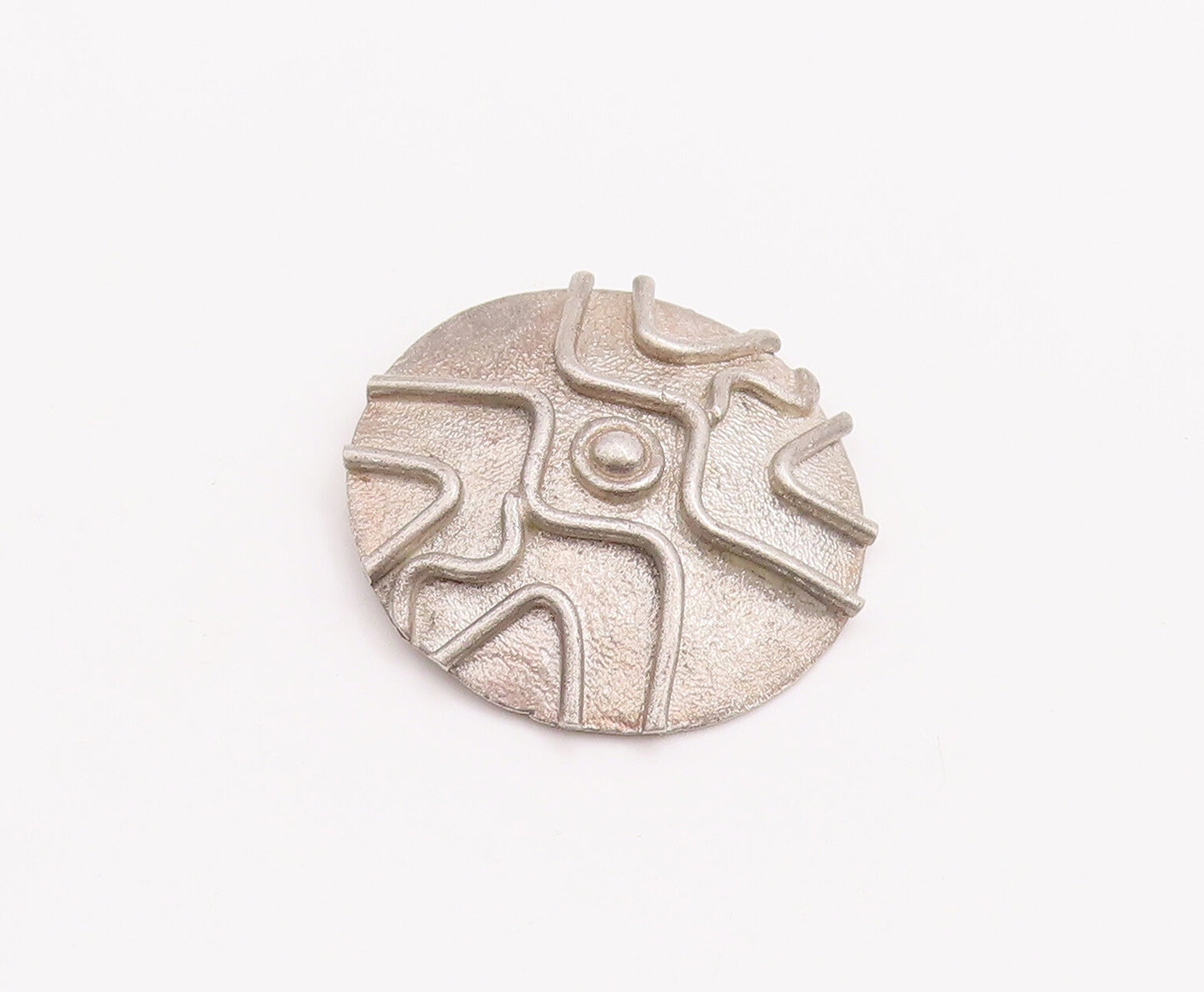 925 Sterling Silver Vintage Pendant Antique Carved Round Shield  PT23227