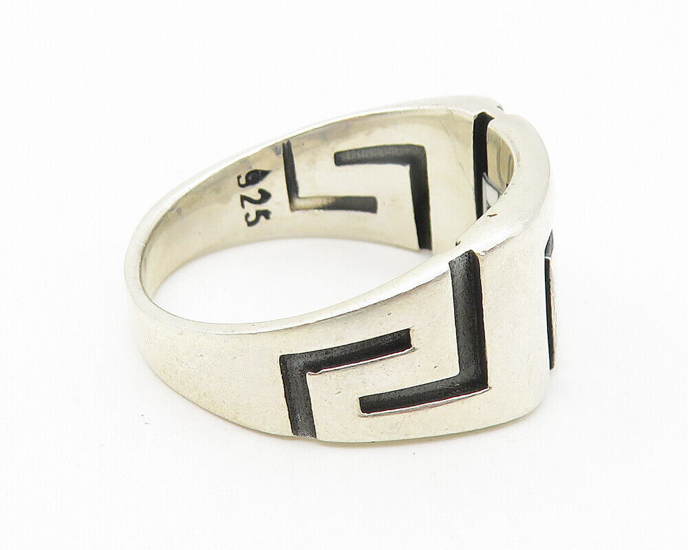 925 Sterling Silver  Greek Key Design Polished Tapered Band Ring Sz 9  RG11252