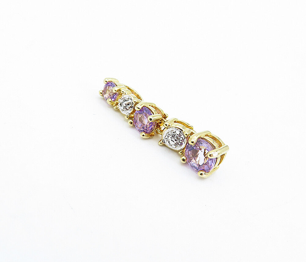 ROSS SIMON 925 Silver  Vintage Genuine Diamond & Amethyst Pendant  PT2761