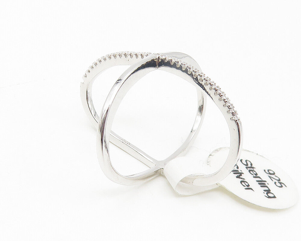 925 Sterling Silver  White Topaz Shiny Orbit Design Band Ring Sz 6  RG10667