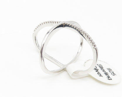 925 Sterling Silver  White Topaz Shiny Orbit Design Band Ring Sz 6  RG10667