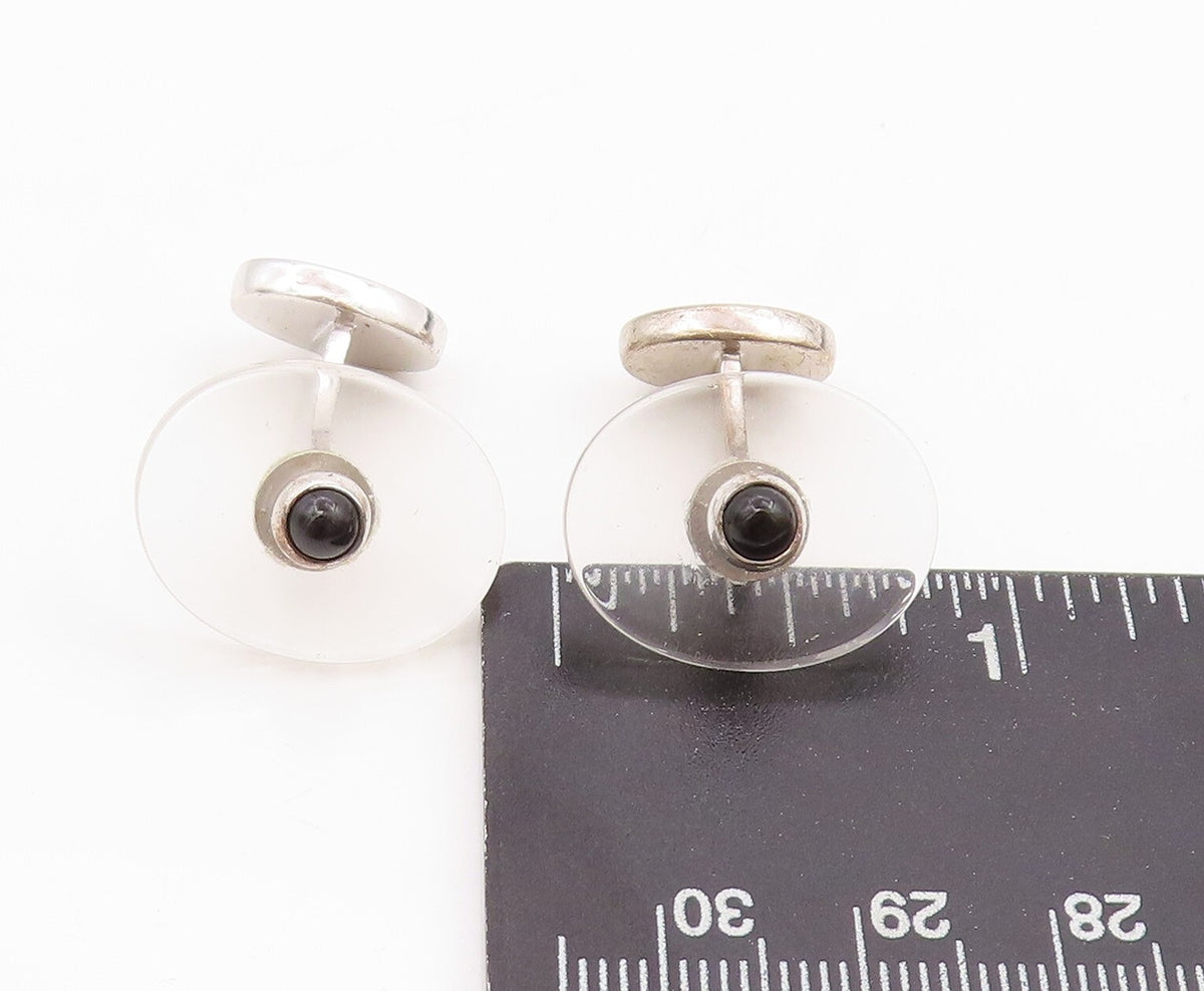 925 Sterling Silver Vintage Cuff Links ENGLAND Transparent Oval & Onyx  TR3856