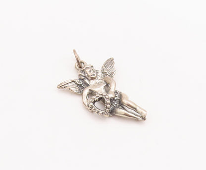 925 Sterling Silver Vintage Pendant Solid 3D Cutout Flying Angel  PT23268