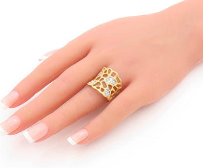 925 Sterling Silver Vintage Ring Gold Plated CZ Open Work Band  Sz 7  RG33721