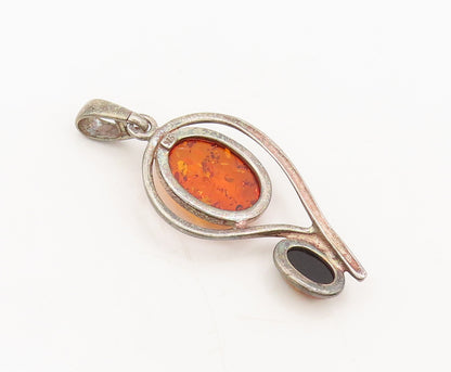 925 Sterling Silver  Vintage Cutout Double Shade Amber Drop Pendant  PT22414