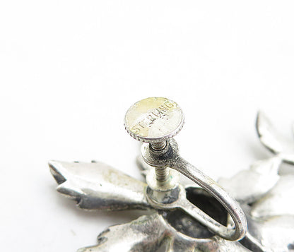 925 Sterling Silver  Vintage Sculpted Flower Non Pierce Drop Earrings  EG2352