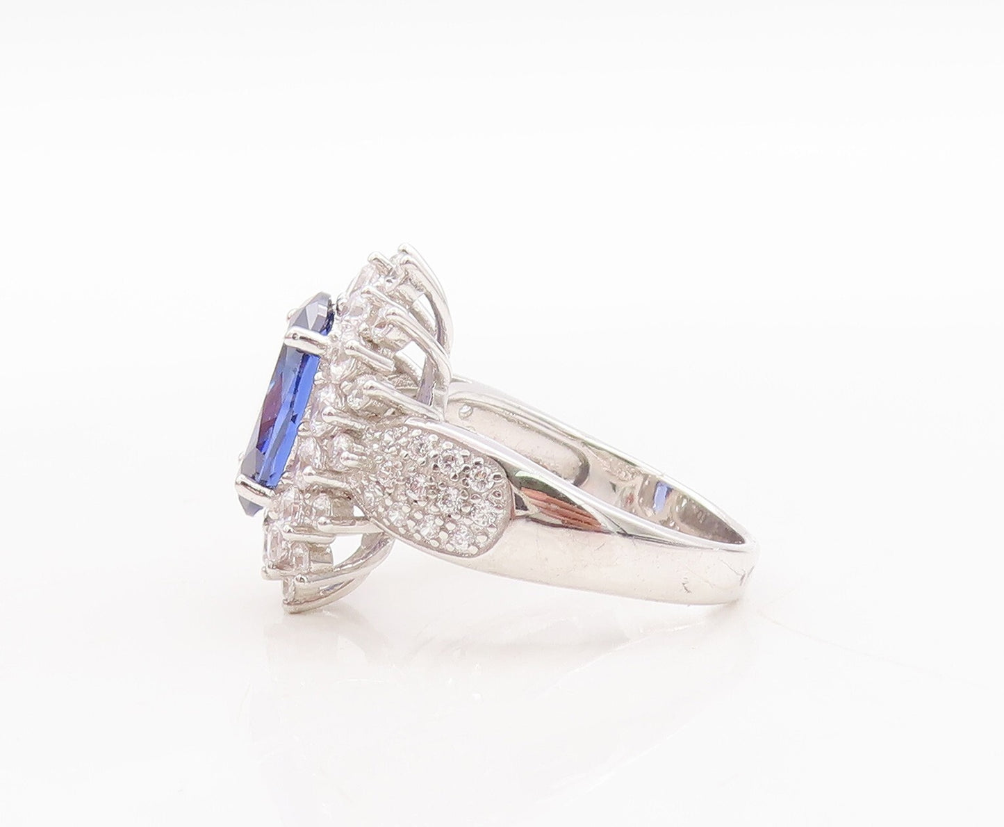 925 Sterling Silver Vintage Ring Blue & White Topaz Flower  Sz 7  RG29655