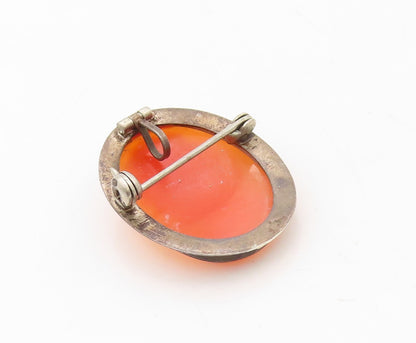 925 Sterling Silver Vintage Brooch Pin Carved Cameo Roped Frame  BP11283