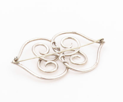 925 Sterling Silver Vintage Brooch Large Artisan Made Design Cutout BP11598
