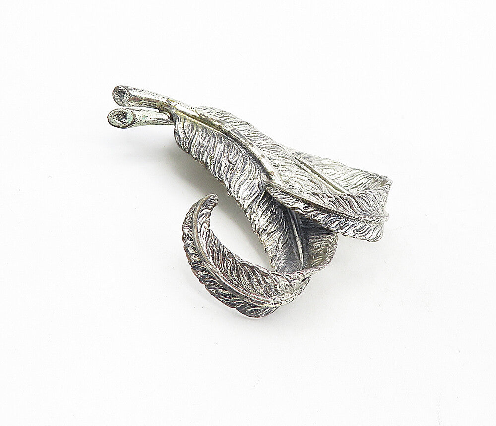 DANECRAFT 925 Silver  Vintage Etched Detail Feathers Motif Brooch Pin  BP3196