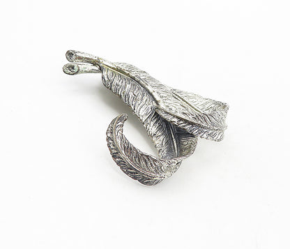 DANECRAFT 925 Silver  Vintage Etched Detail Feathers Motif Brooch Pin  BP3196