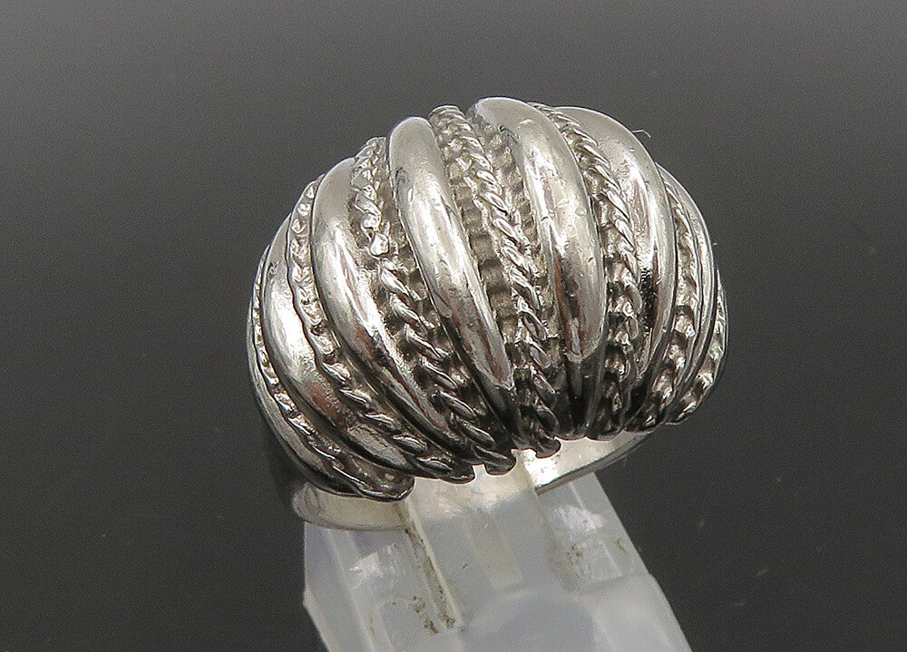 925 Sterling Silver  Vintage Shiny Fluted Twist Dome Band Ring Sz 9  RG22780