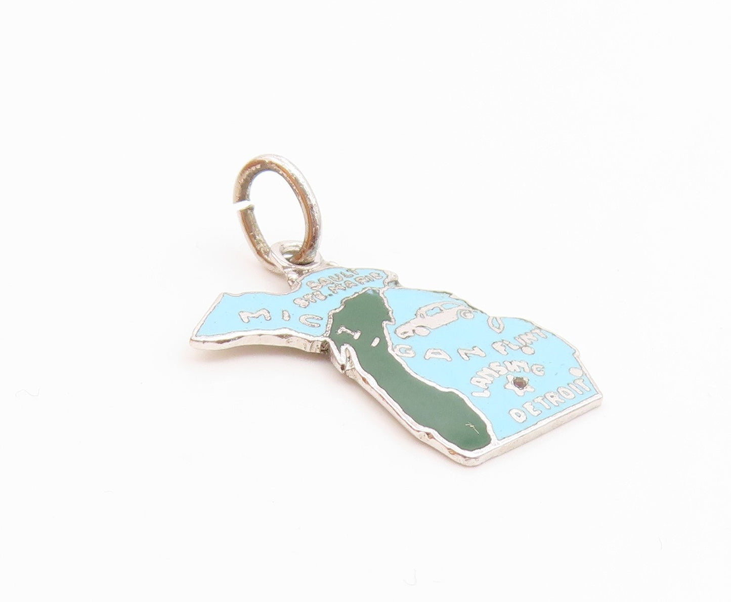 925 Sterling Silver Vintage Enamel Michigan State Map Pendant  PT16398