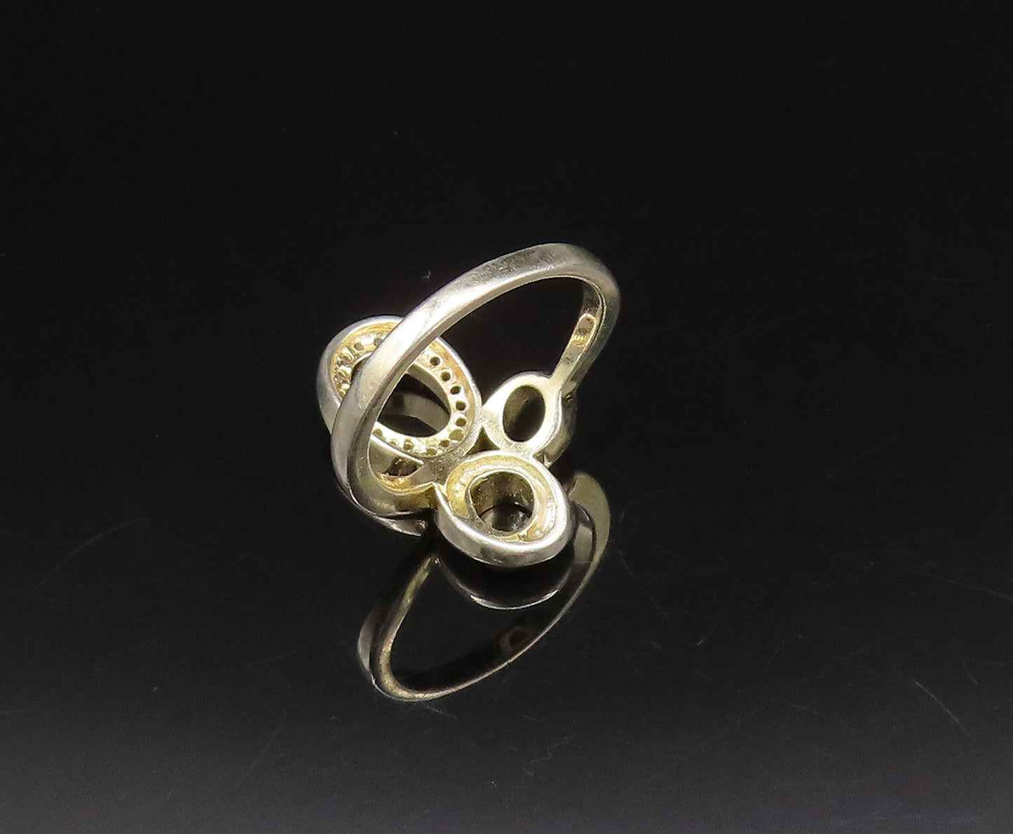 925 Silver  Vintage Gold Plated Cubic Zirconia Open Circles Ring Sz 6  RG26029