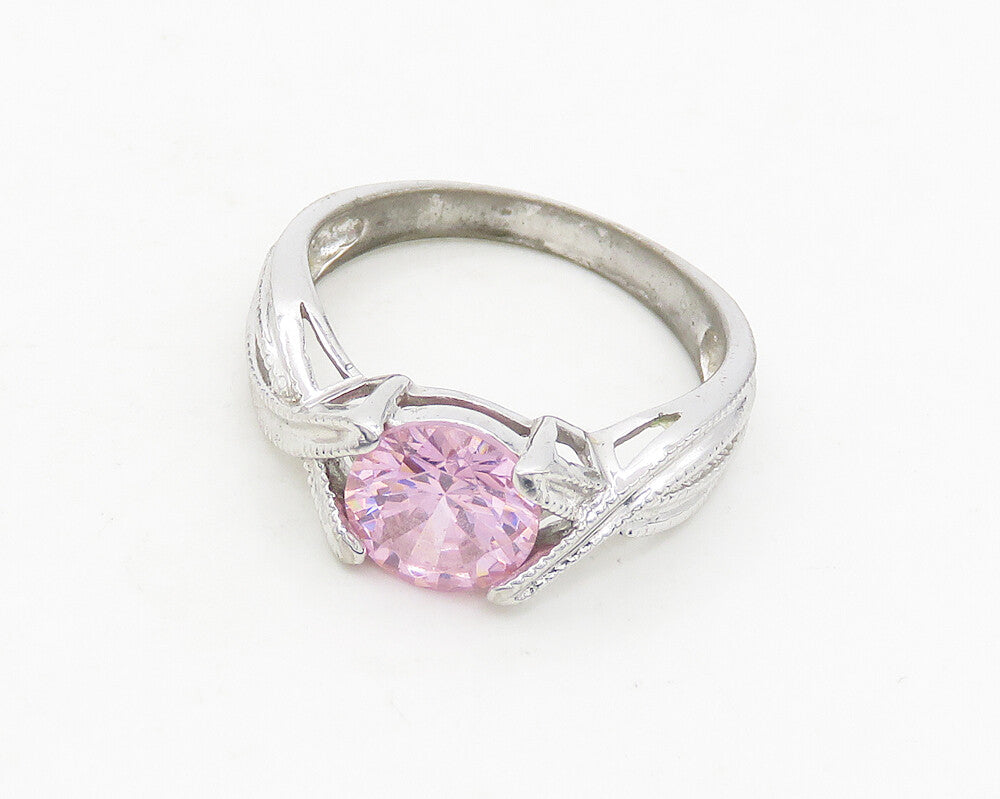 925 Sterling Silver  Pink Cubic Zirconia Ribbon Split Band Ring Sz 7.5 RG19126