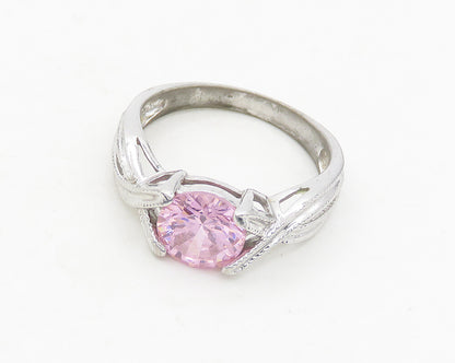 925 Sterling Silver  Pink Cubic Zirconia Ribbon Split Band Ring Sz 7.5 RG19126